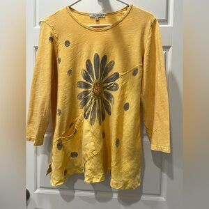 Cotton Yellow Floral Long Sleeve Top
